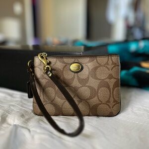 Coach Signature Brown Wristlet